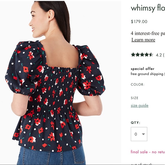 KATE SPADE|| Puff Sleeve Top NWOT - Picture 4 of 11